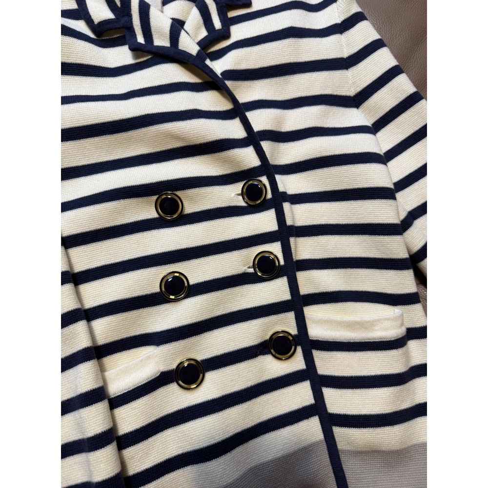 Banana Republic Womens XS Striped Double Breasted Knit Blazer Navy White Cotton - Picture 3 of 5